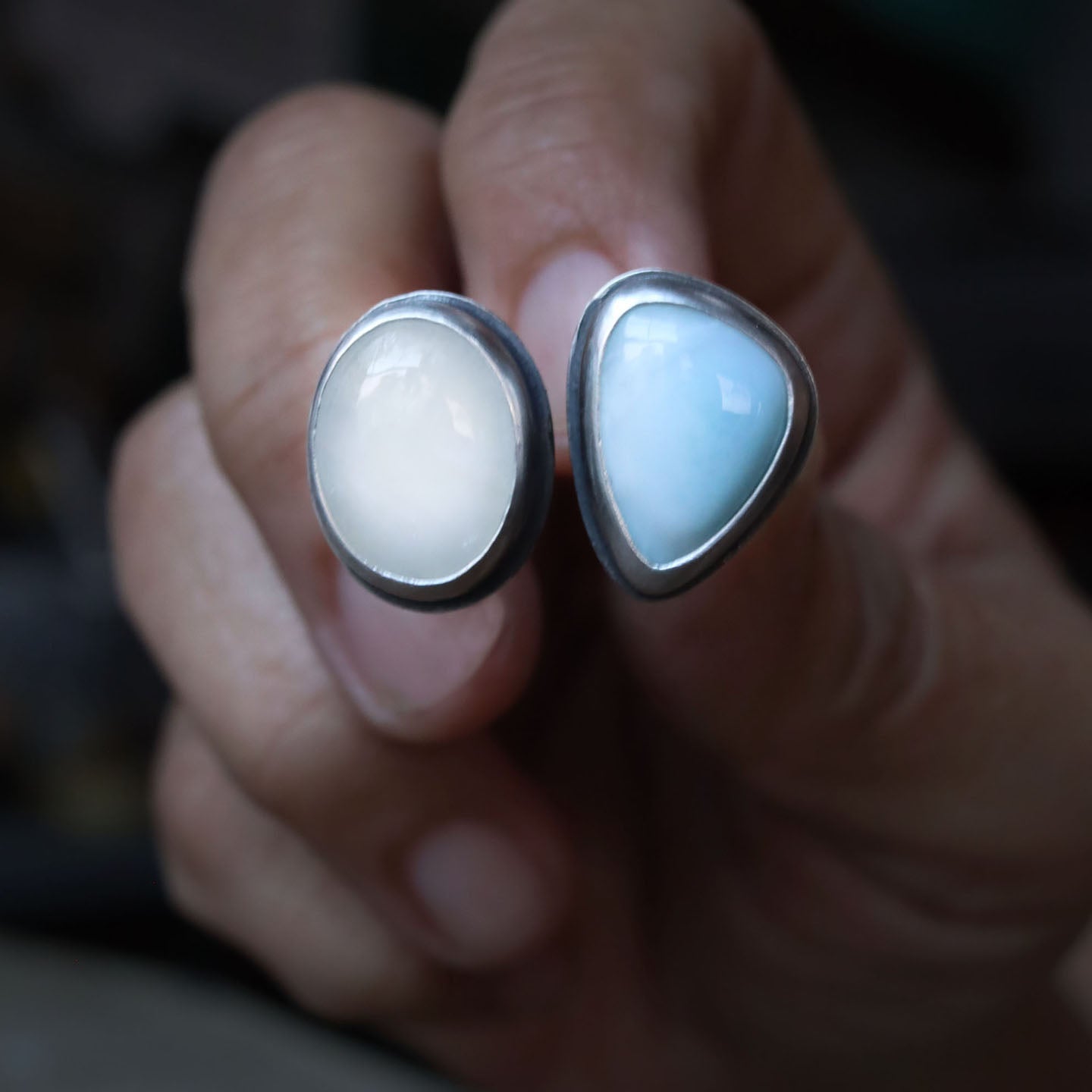 Moonstone + Larimar Ring - size 8.25