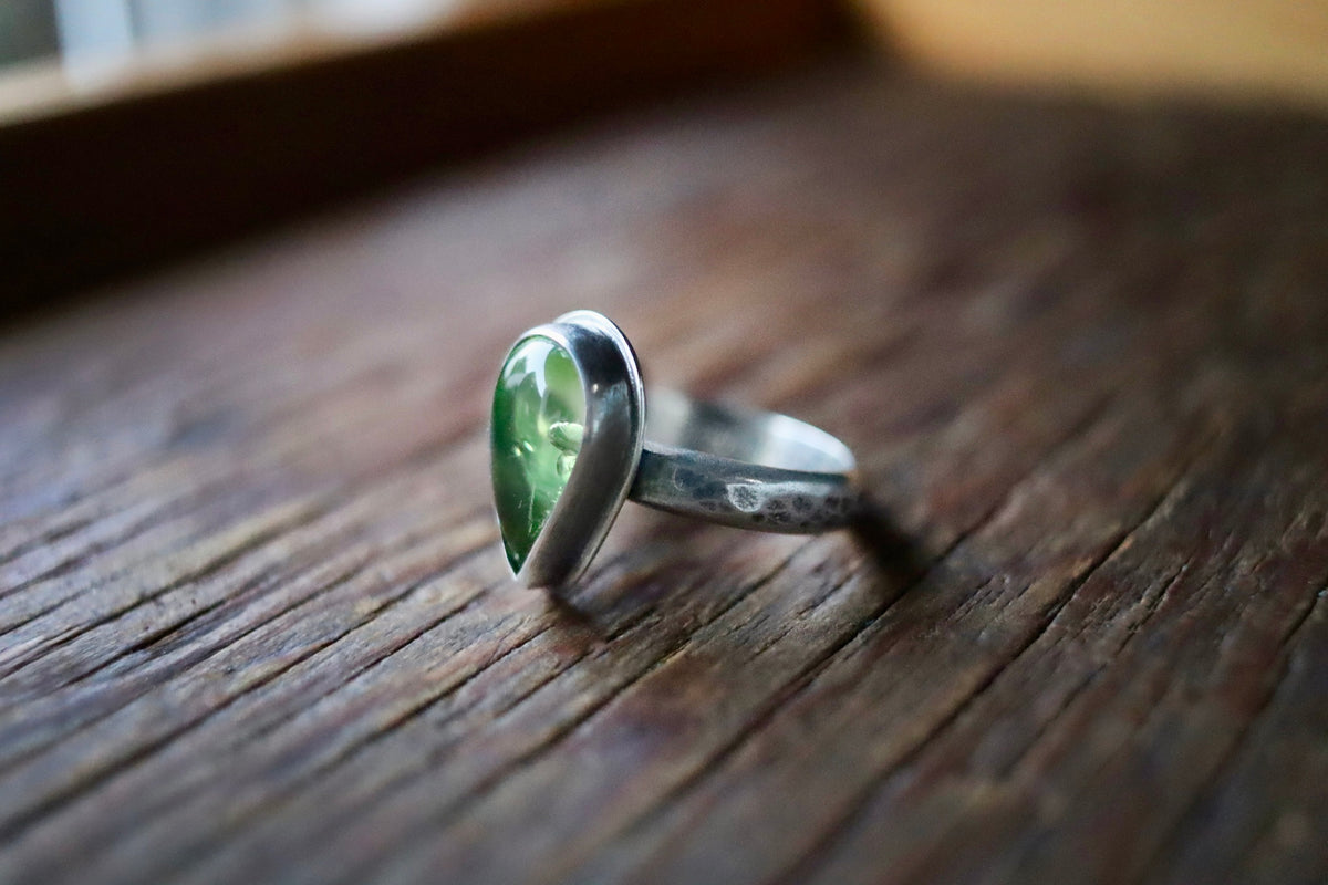 Green Amber Ring - size 9