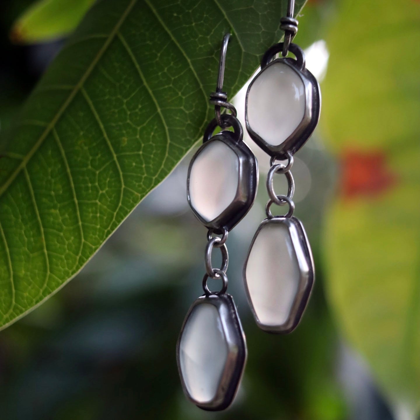 Chalcedony two-tiered earrings