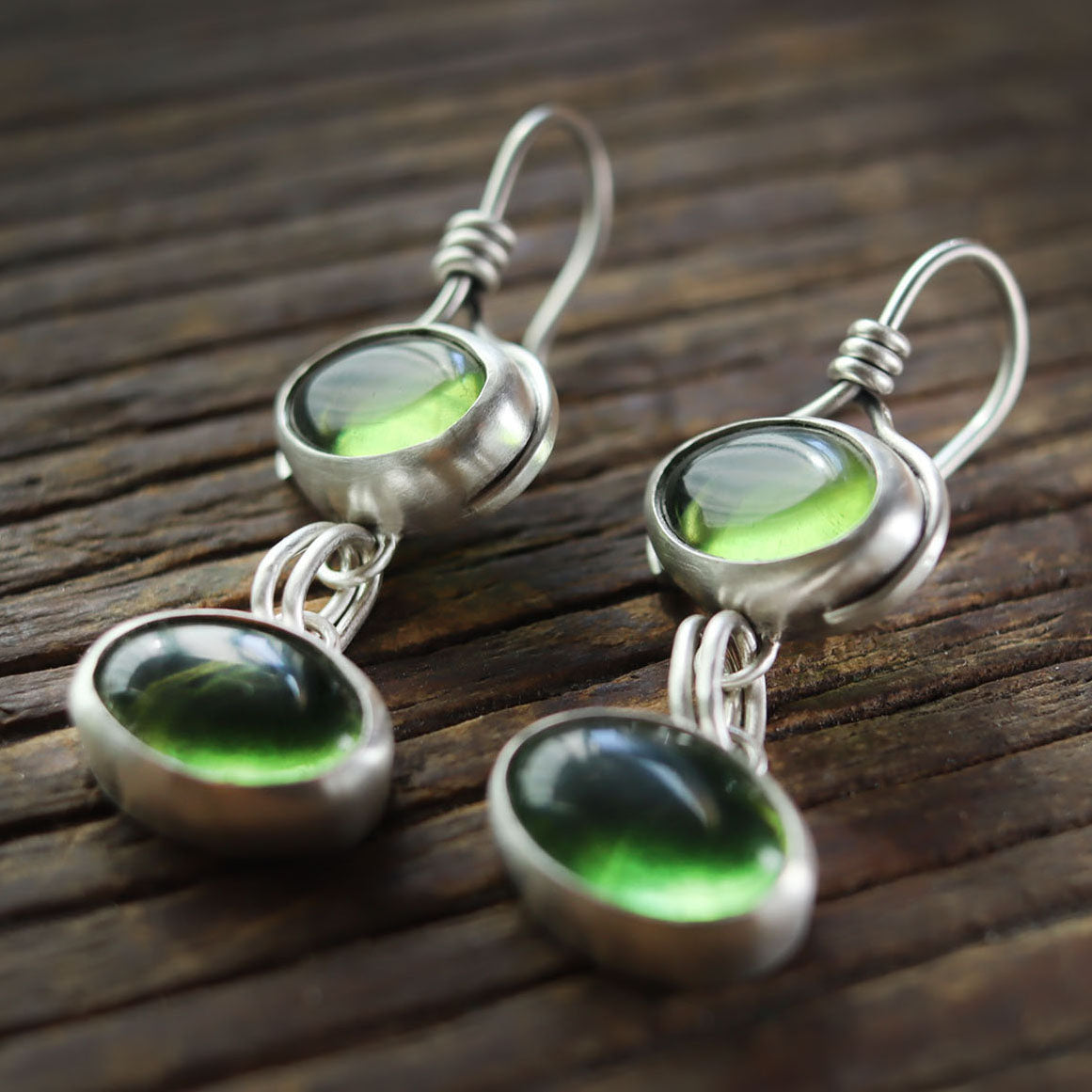 Green Amber two-tiered earrings (b)