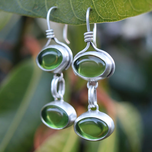 Green Amber two-tiered earrings (b)