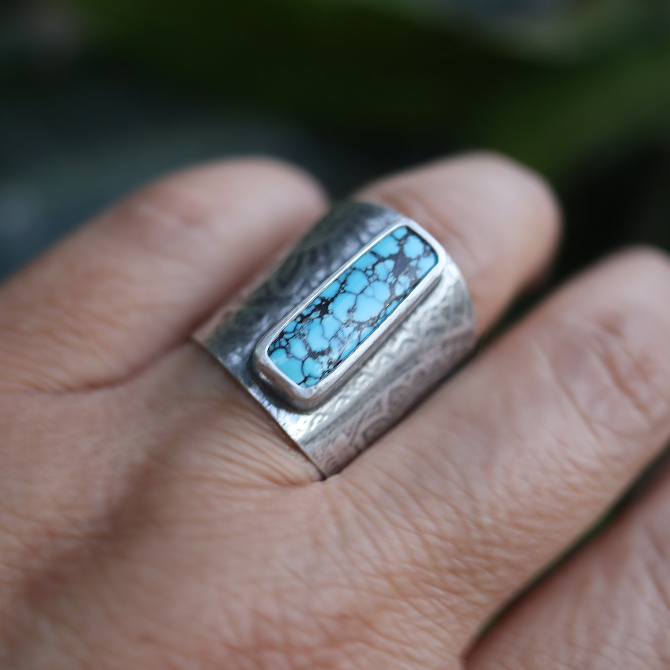 Cloud Mountain Turquoise Saddle Ring - size 8