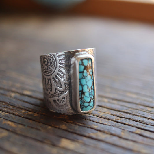Cloud Mountain Turquoise Saddle Ring - size 8