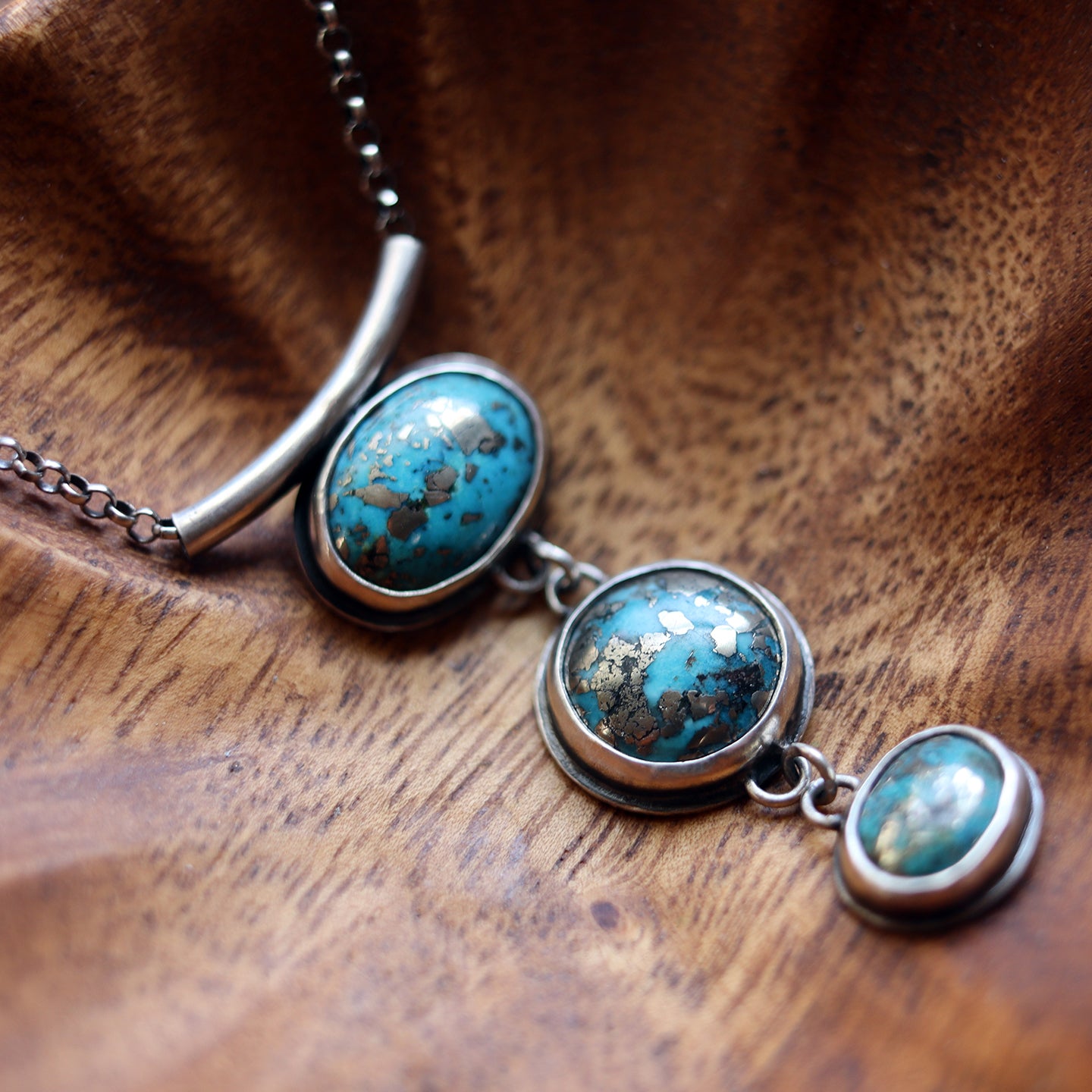 Sterling Silver Persian Turquoise + Pyrite Necklace