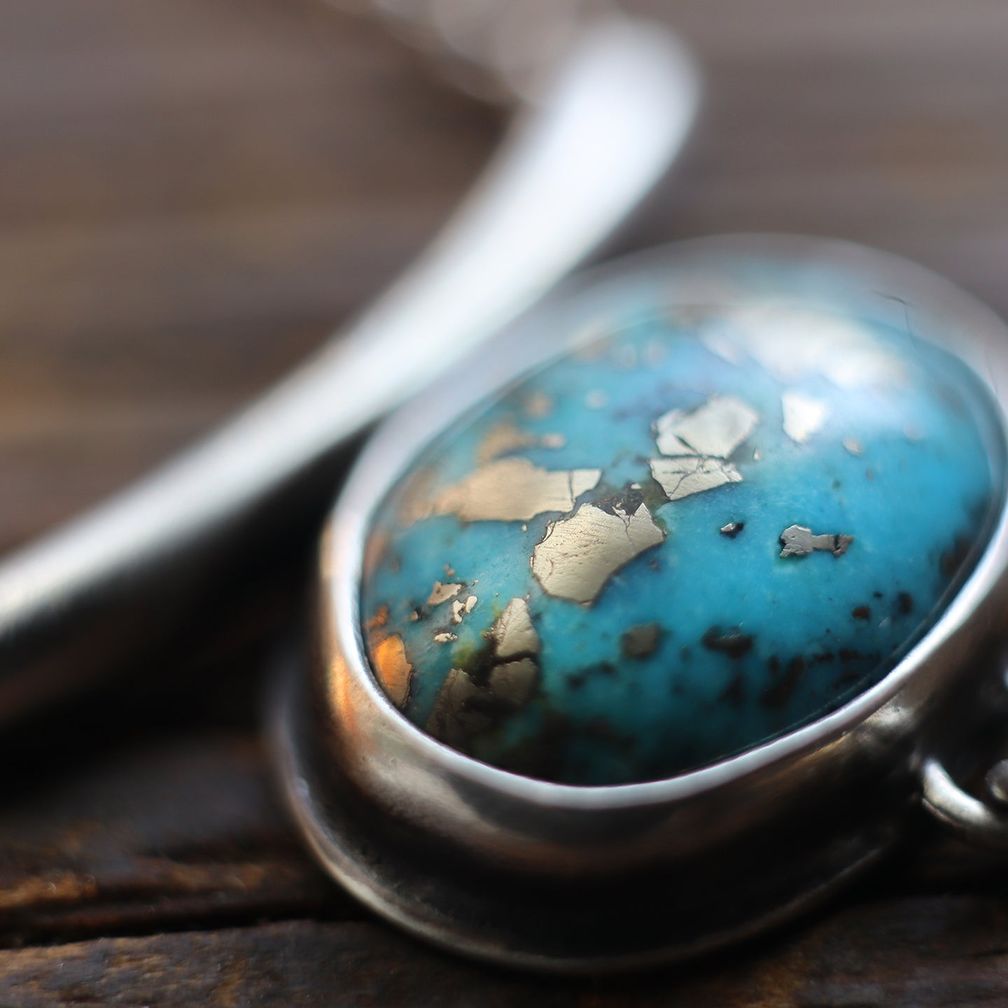 Sterling Silver Persian Turquoise + Pyrite Necklace