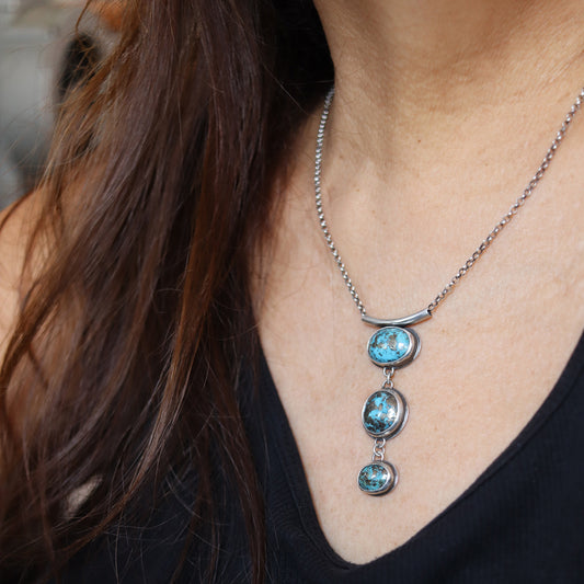Sterling Silver Persian Turquoise + Pyrite Necklace