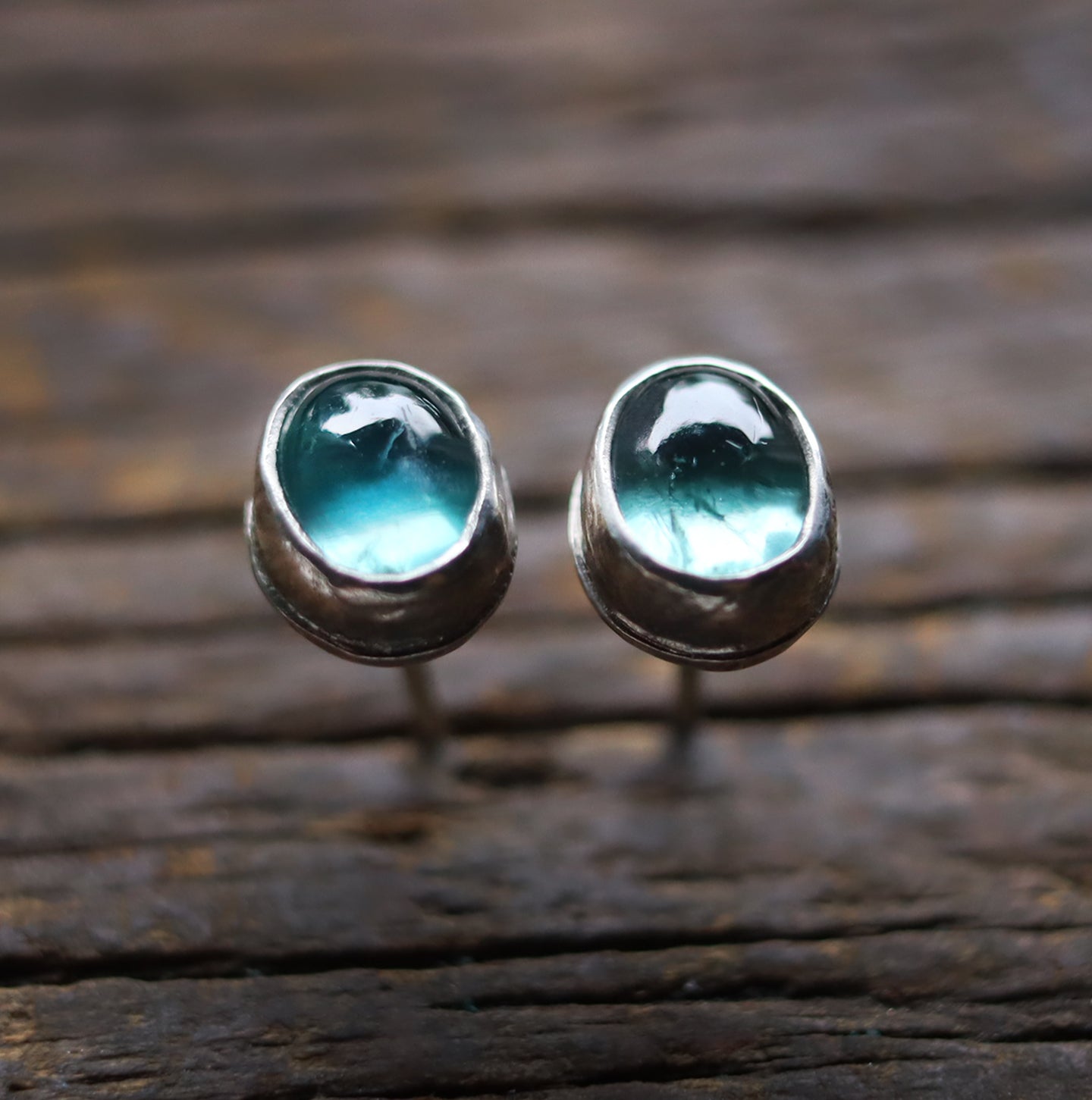 Natural Sea Aqua Kyanite earring studs 6x8mm B