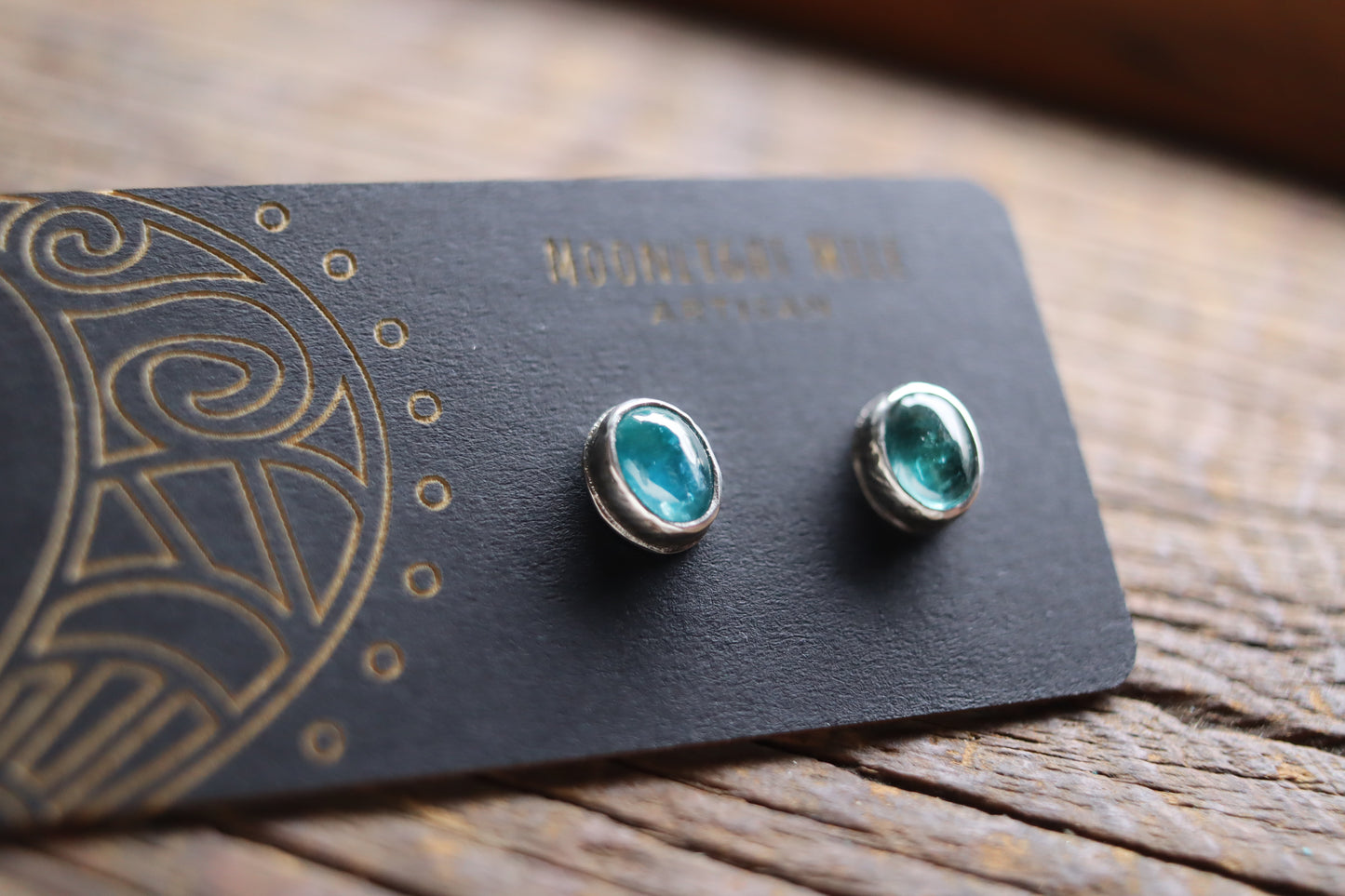 Natural Sea Aqua Kyanite earring studs 6x8mm B