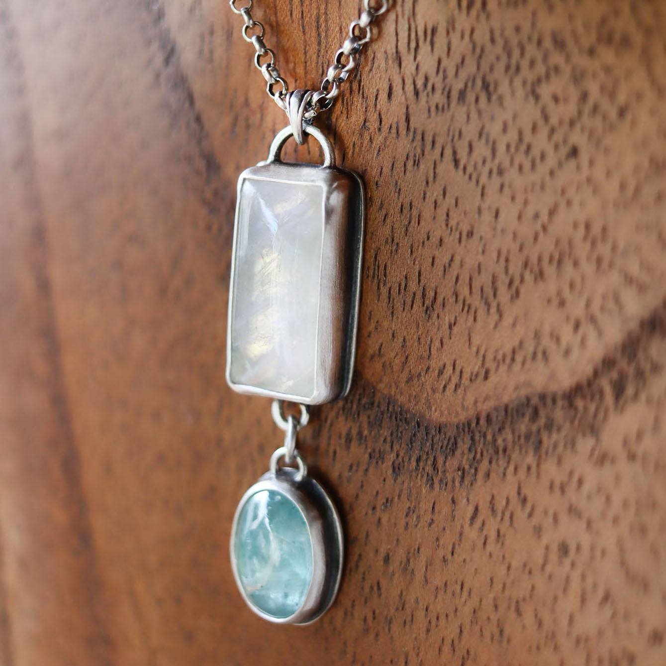 Sterling Silver Moonstone + Kyanite Necklace