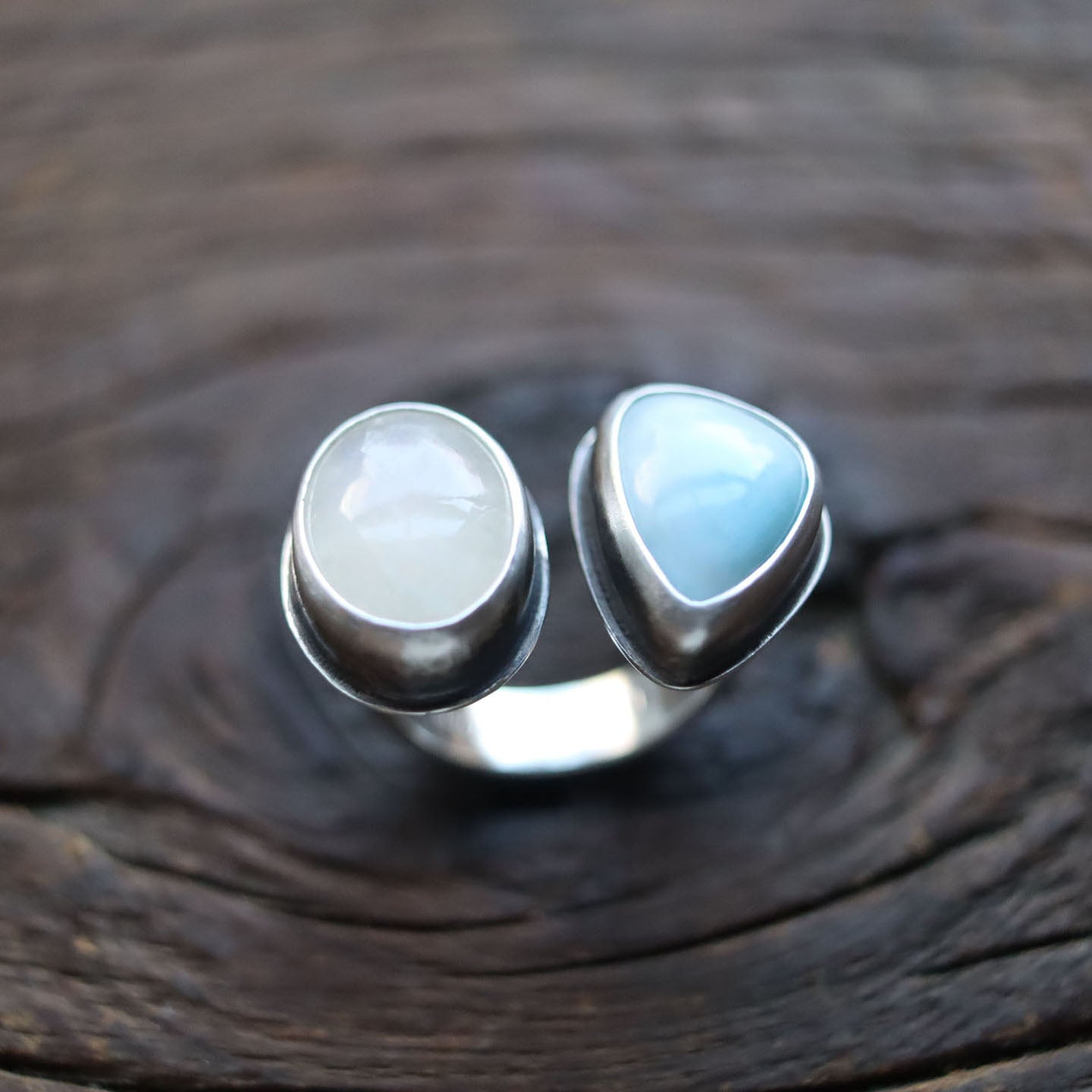 Moonstone + Larimar Ring - size 8.25