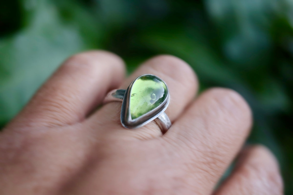 Green Amber Ring - size 9