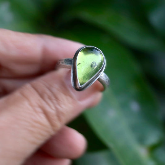 Green Amber Ring - size 9